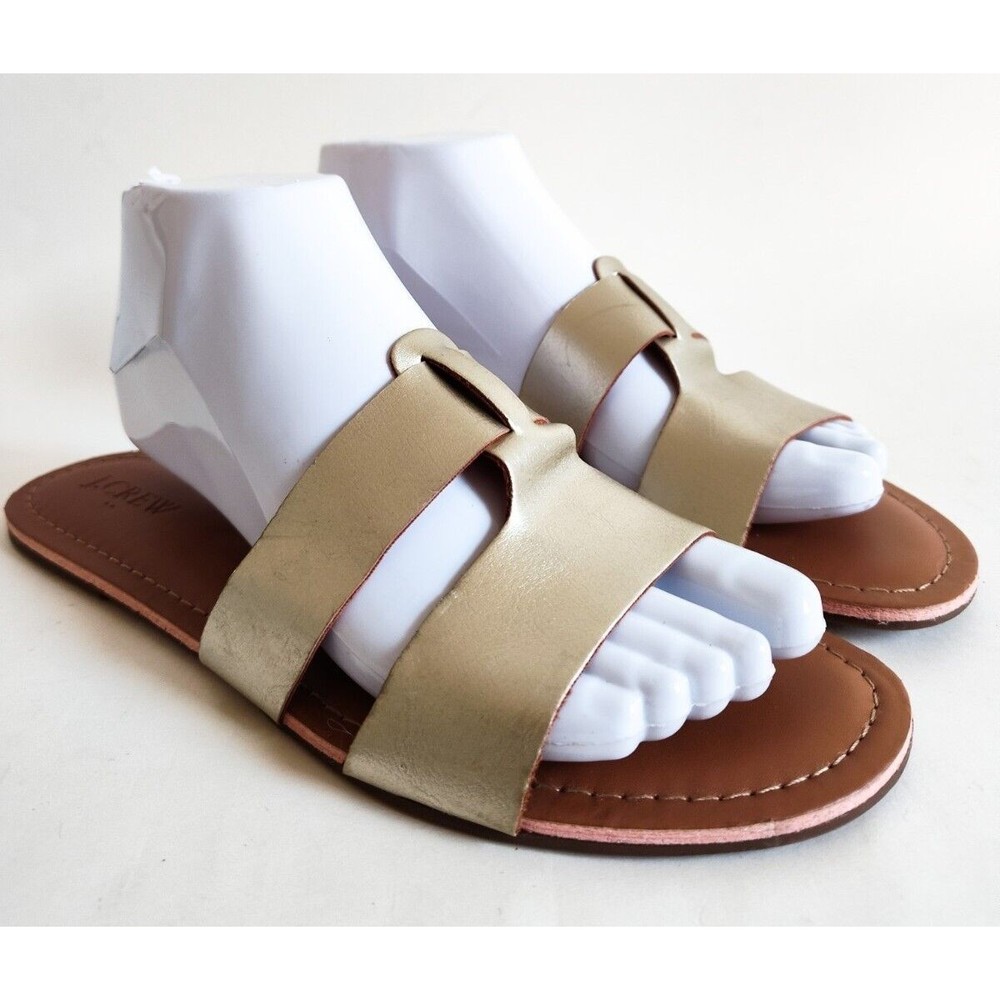 J Crew Faux Vegan Leather Slide Sandal Women's Sz 9 Metallic Gold Minimalist EUC